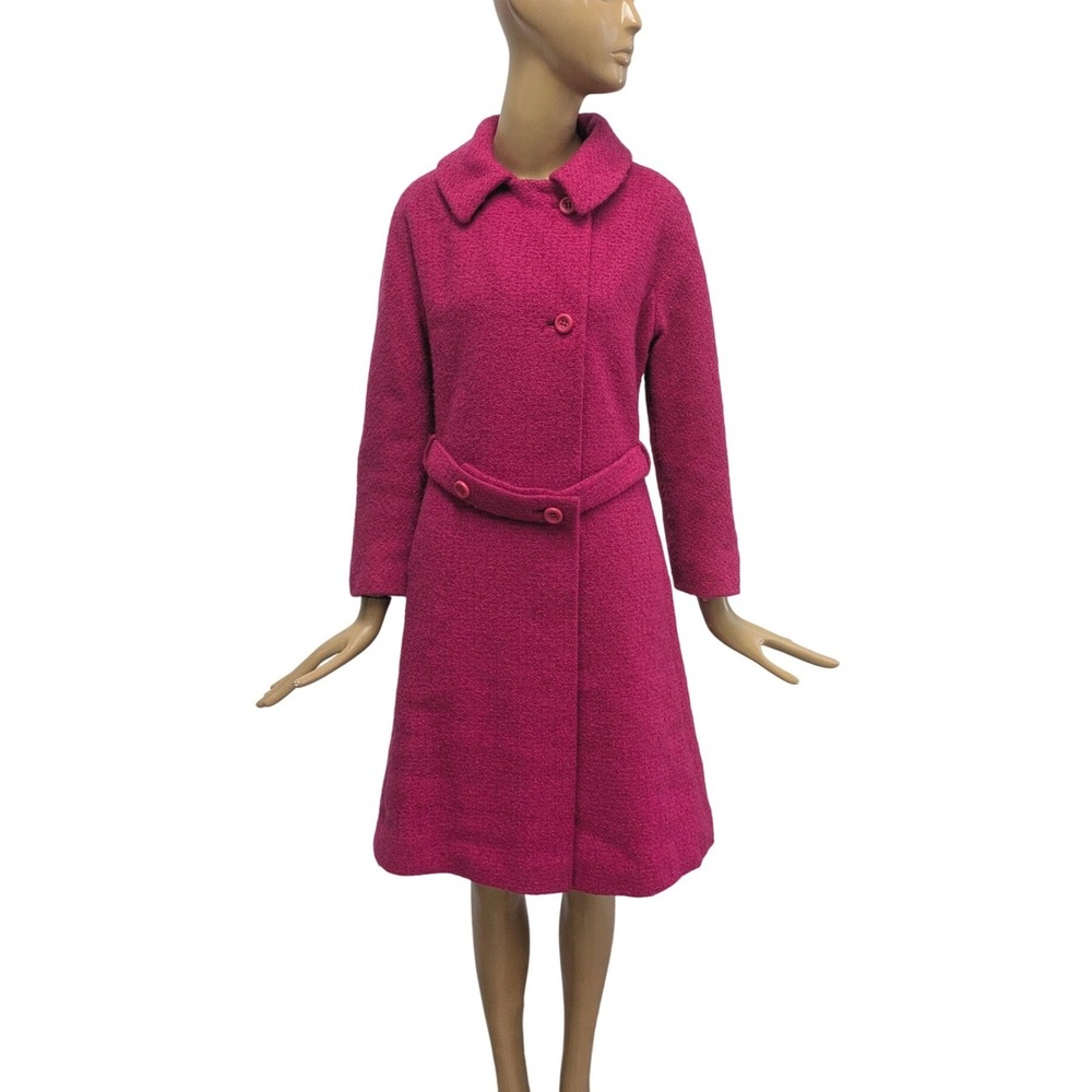 Vintage 60s Princess Coat Mod Pink Famous Barr Tweed Belted Collar Coat Jackie O